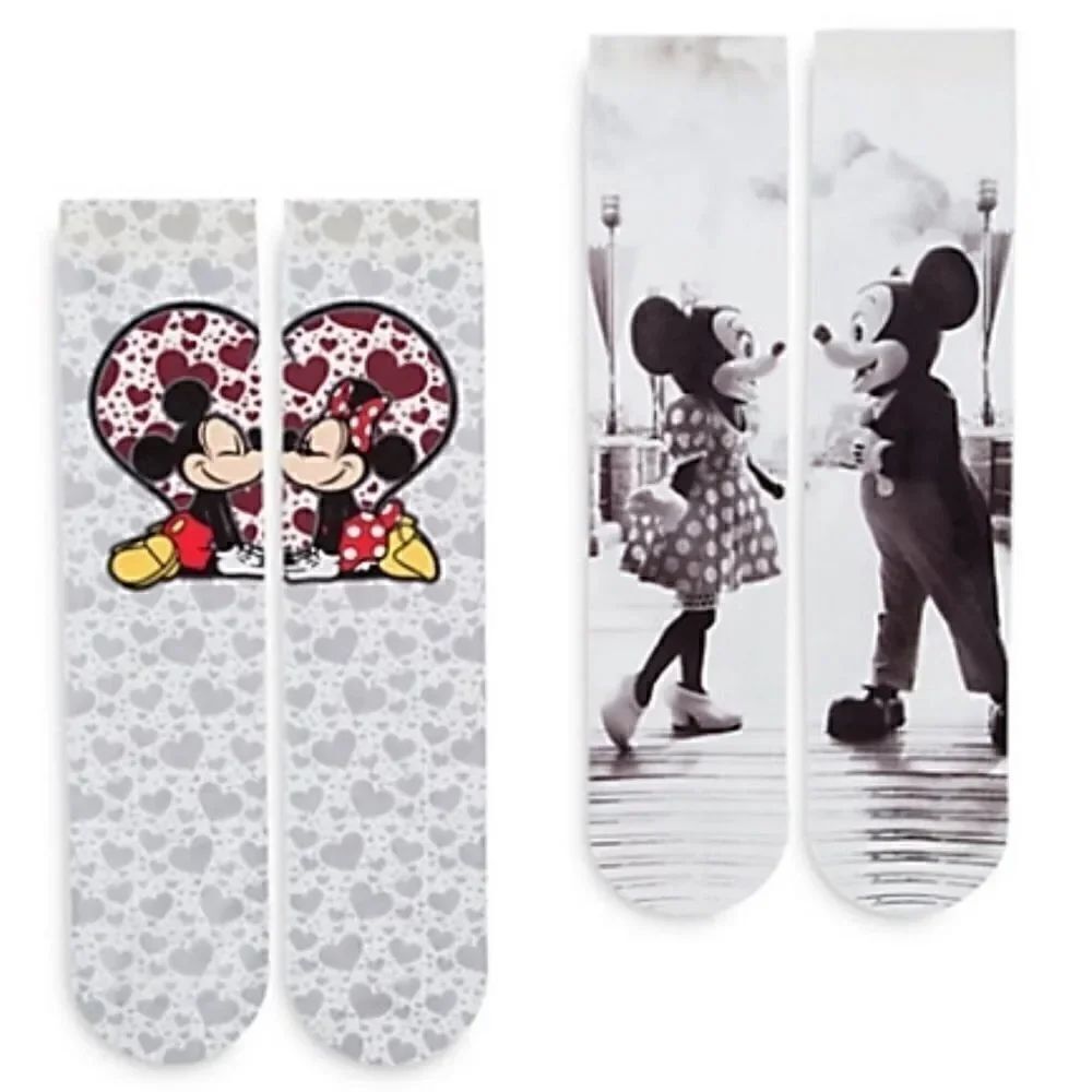 Disney Parks Bundle Mickey Minnie Mouse Set of 2 Pairs of Socks Fuzzy slippers
